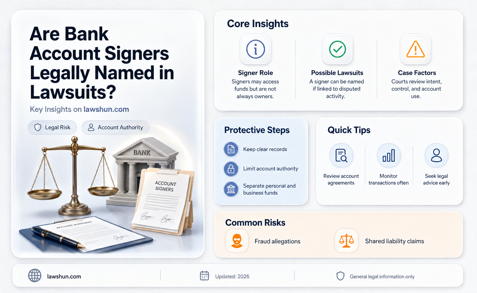 are signers of bank acct named in law suits