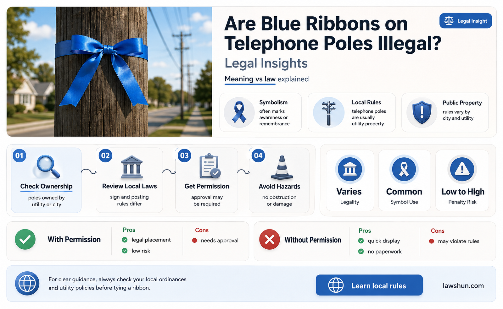 are the blue ribbons on telephone poles against the law