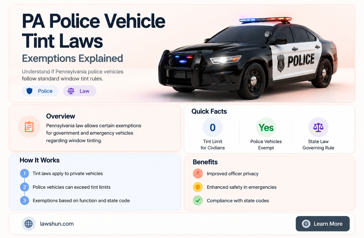 are police vehicles exempt from window tint laws in pa