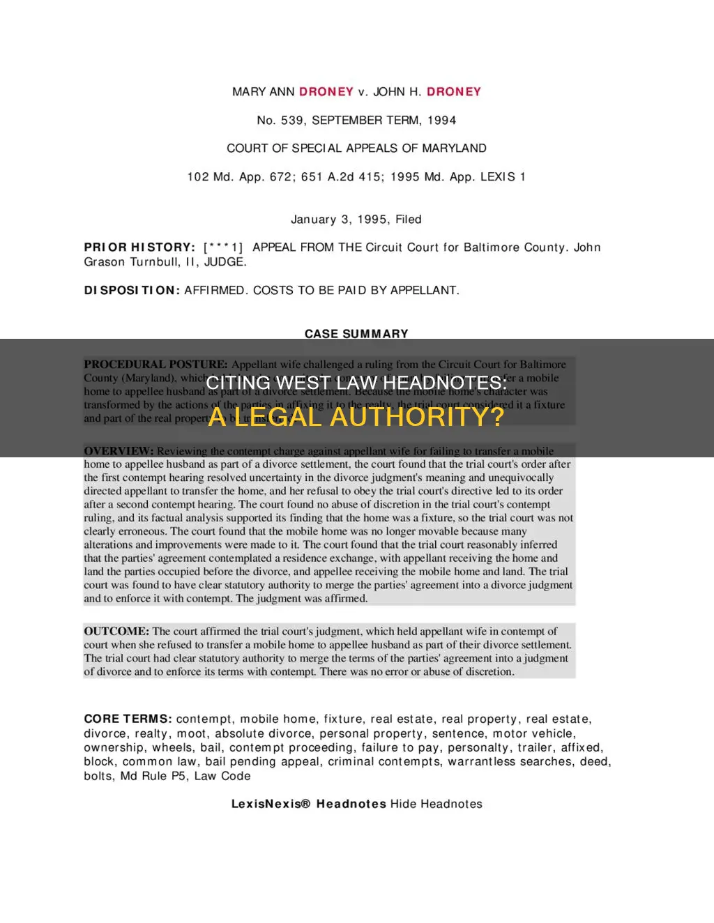 can west law headnotes be cited as legal authority