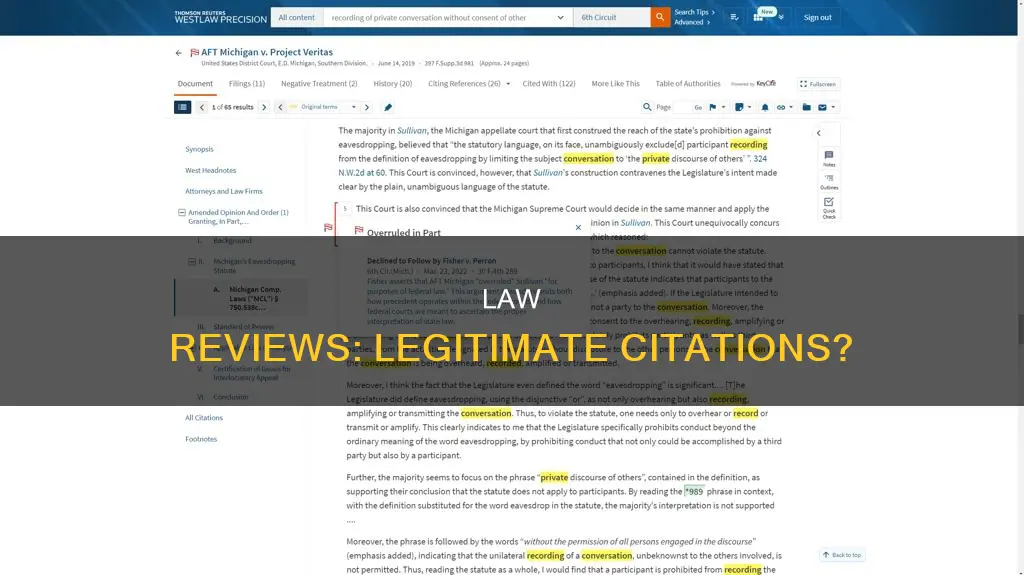 can you use law reviews as citations