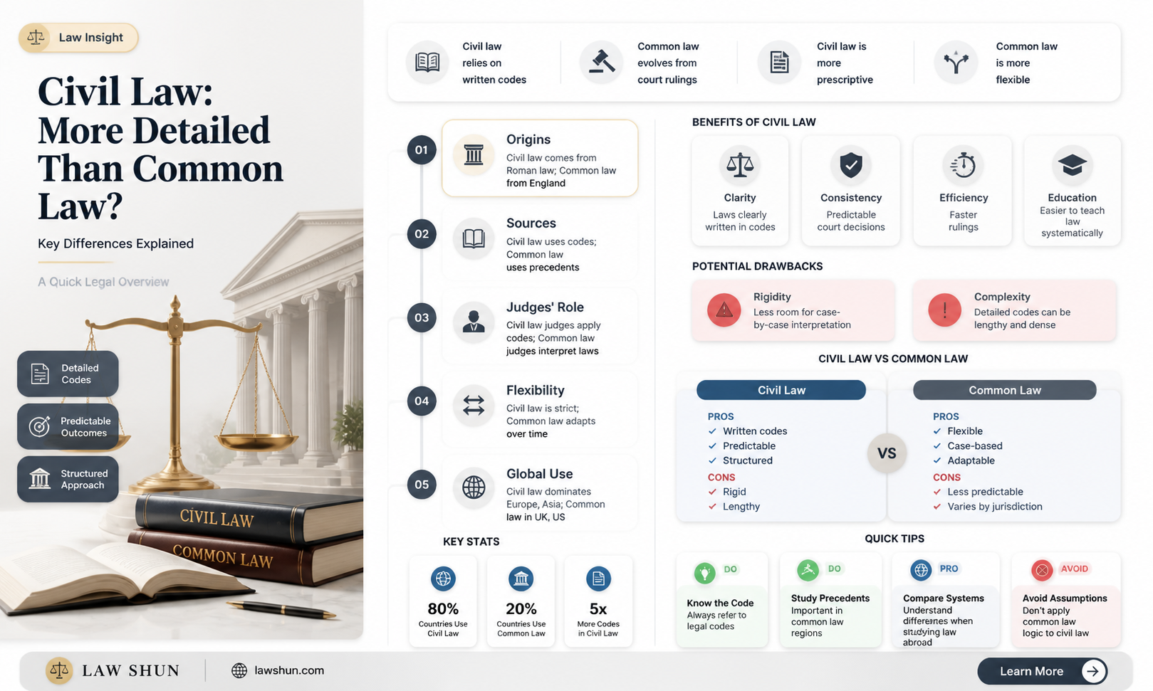 are civil laws more detailed than common law