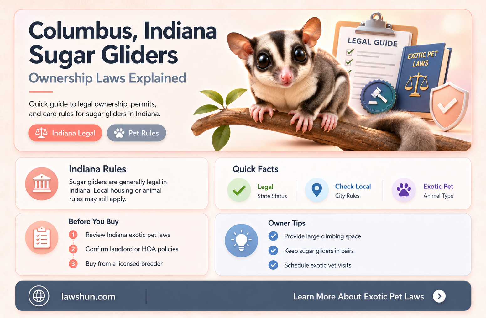 are there any laws against sugar gliders in columbus in