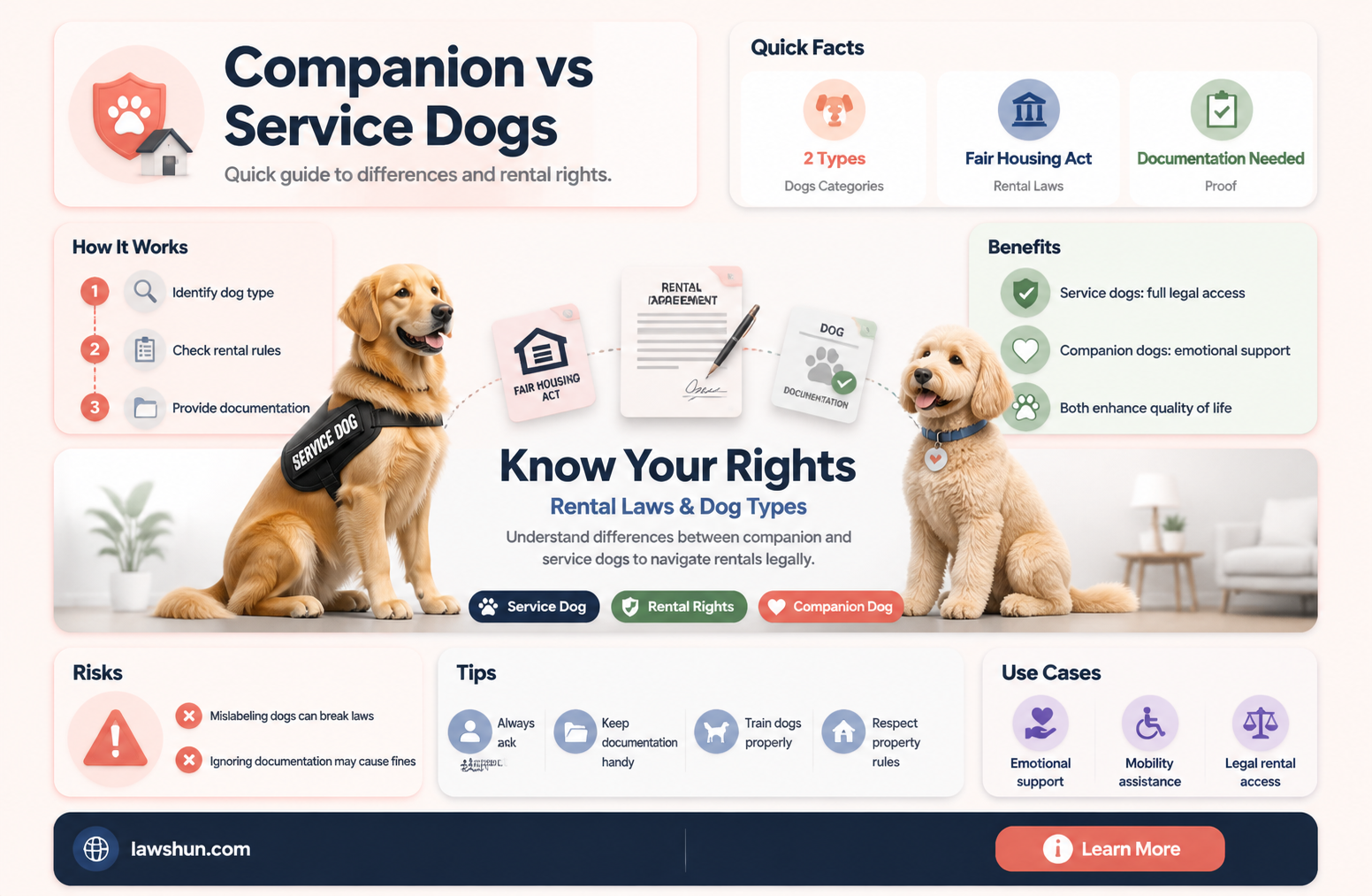 are companion dogs the same as service dogs rental laws