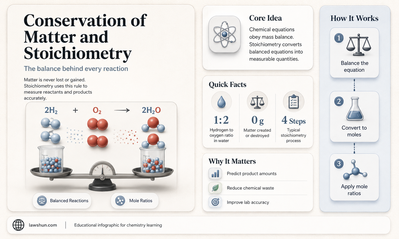 are the laws of conservation of matter related to stoichiometry