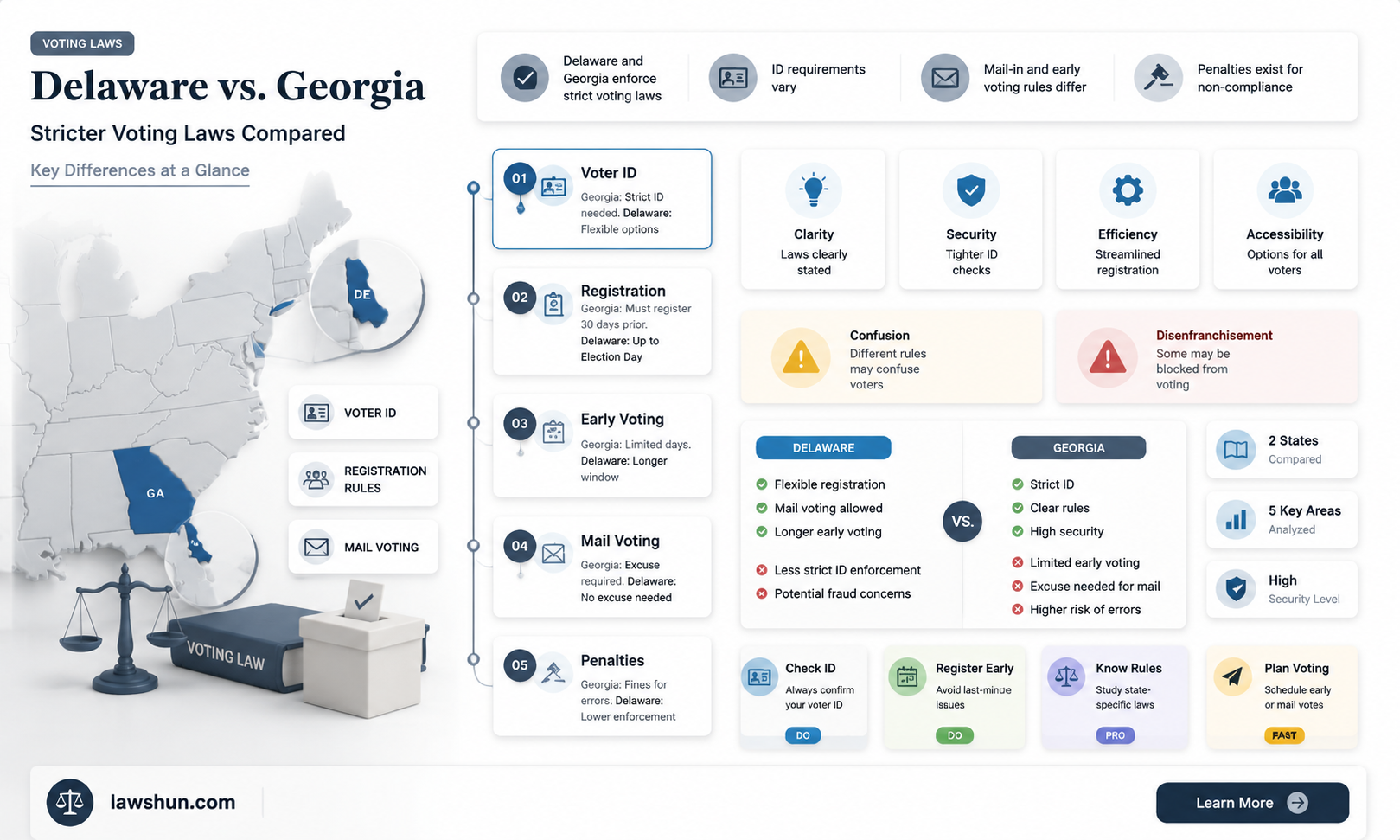 are delaware voting laws stricter than georgia