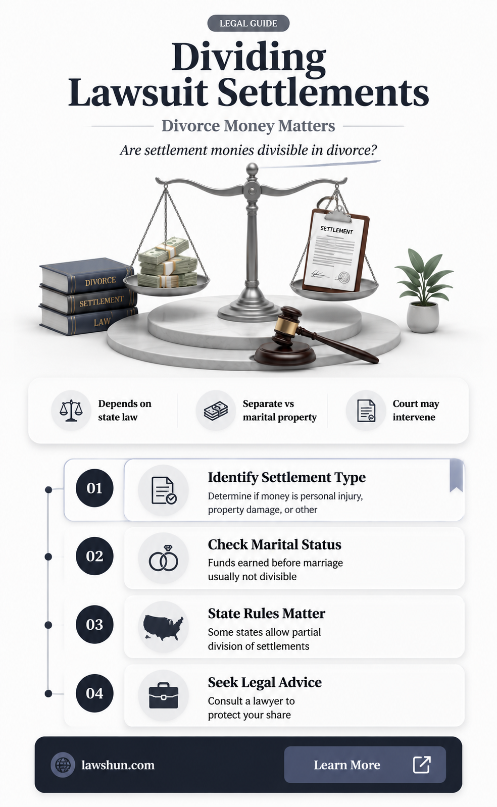 are monies obtained in law suit divisible in divorce