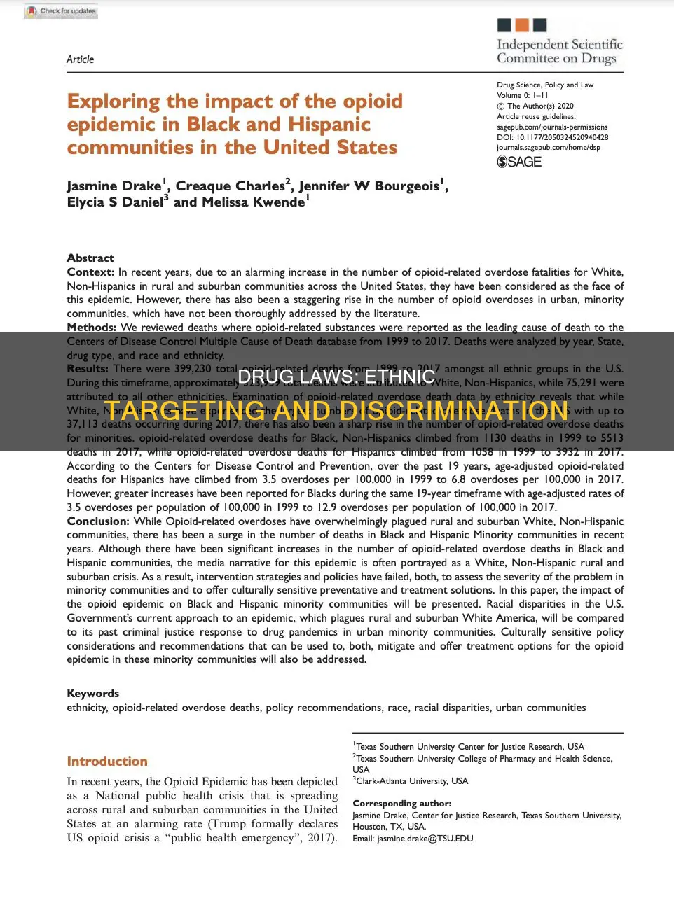 do certain drug laws target different ethnic groups