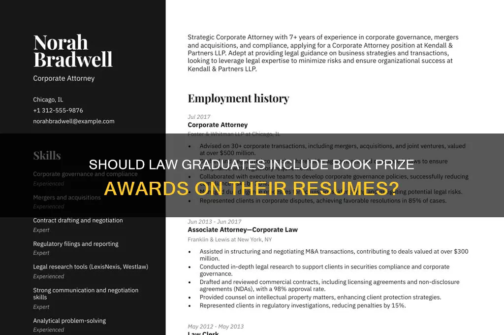 do people put book prizes on their resume law