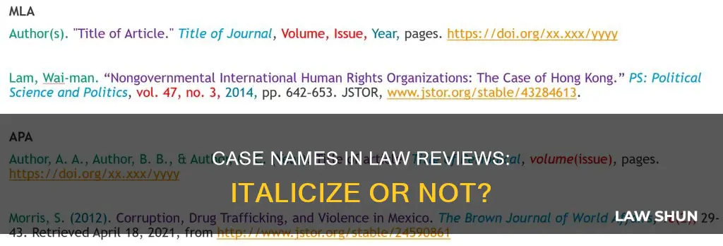 do you italicize case name in law review articles