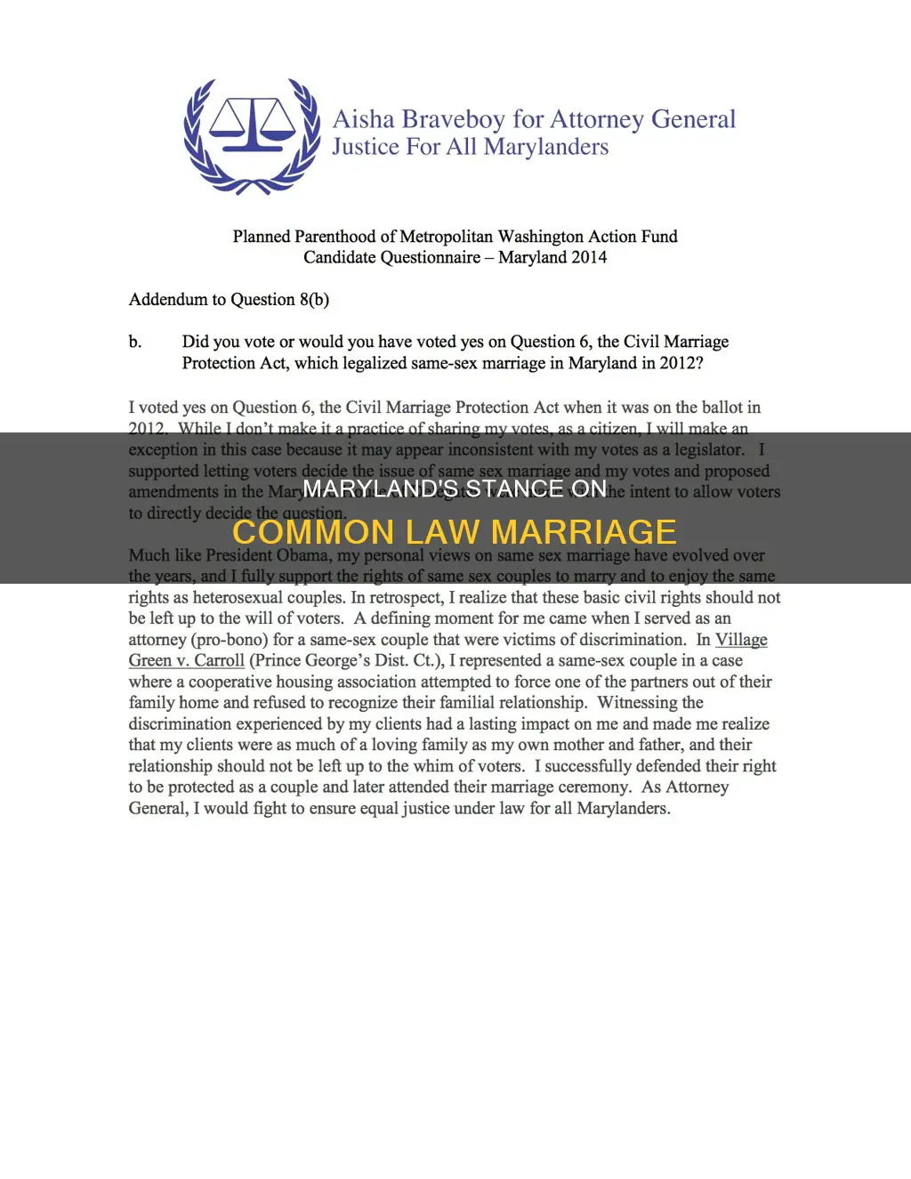 does maryland have a common law marriage