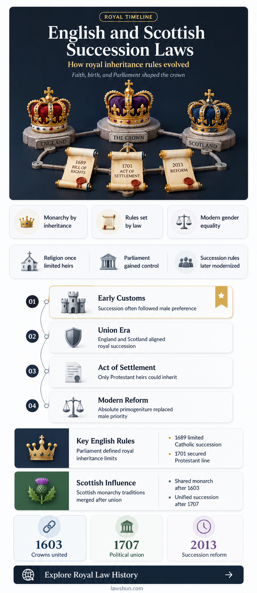 are the english and scottish monarchy succession laws different