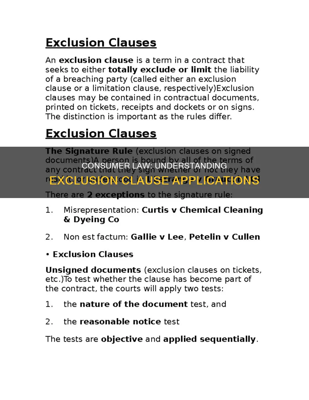 how does consumer law apply to exclusion clauses