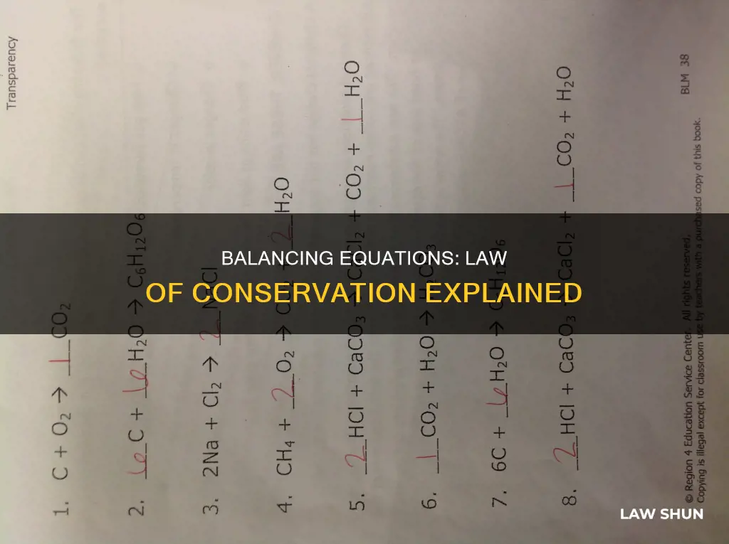 how does the law of conservation apply to balancing equations