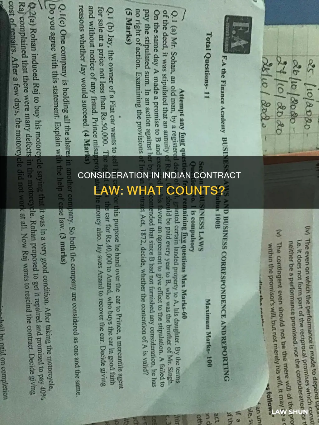 how is consideration defined in indian contract law