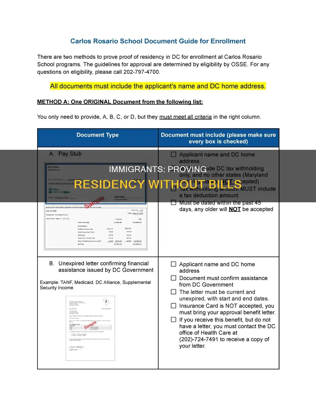 how lawful immigrants can prove residency without bills