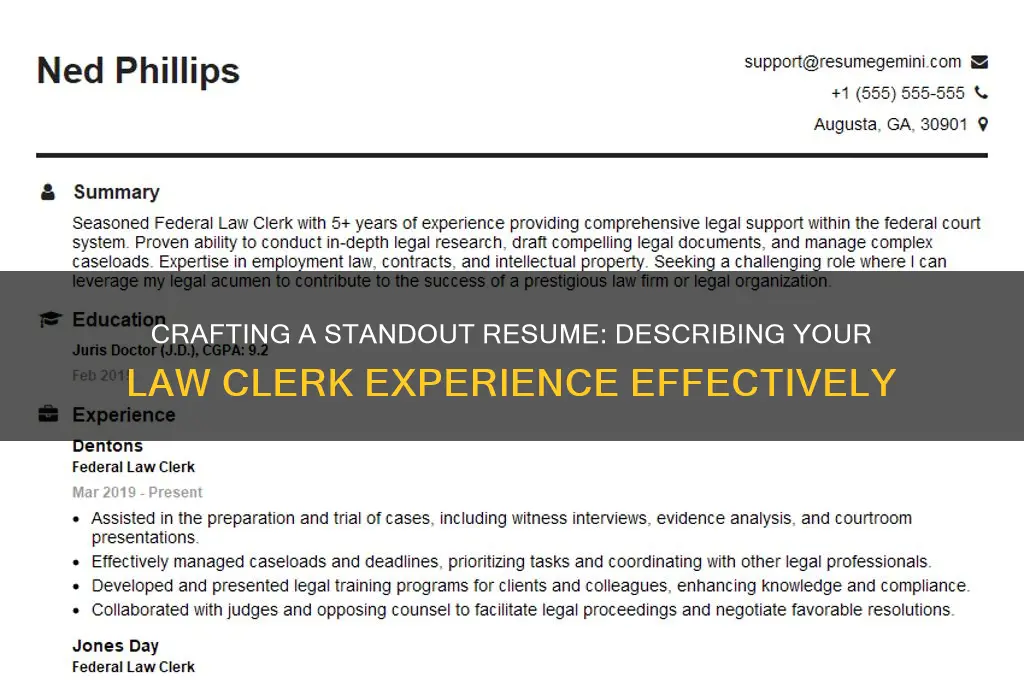how to describe a law clerk job on a resume