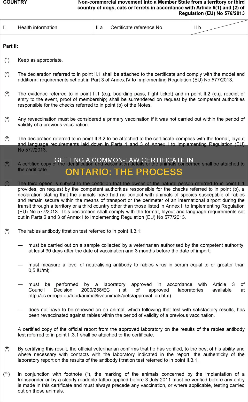 how to get a common law certificate in ontario