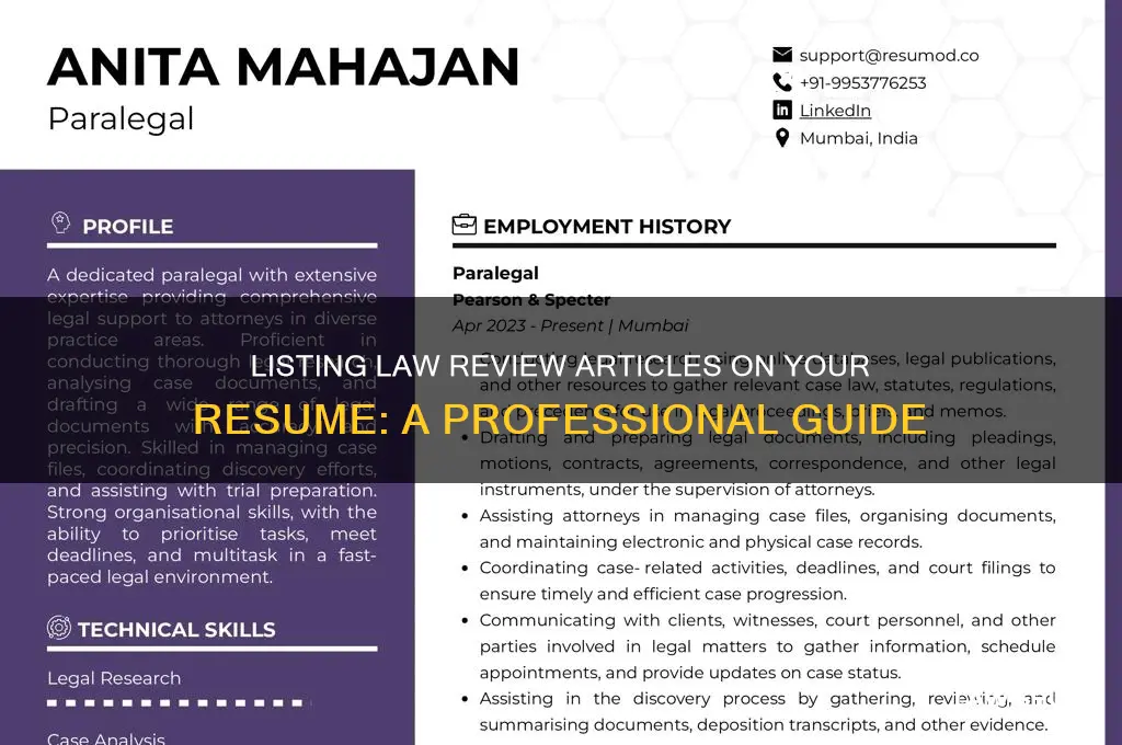 how to list published law review articles on resume