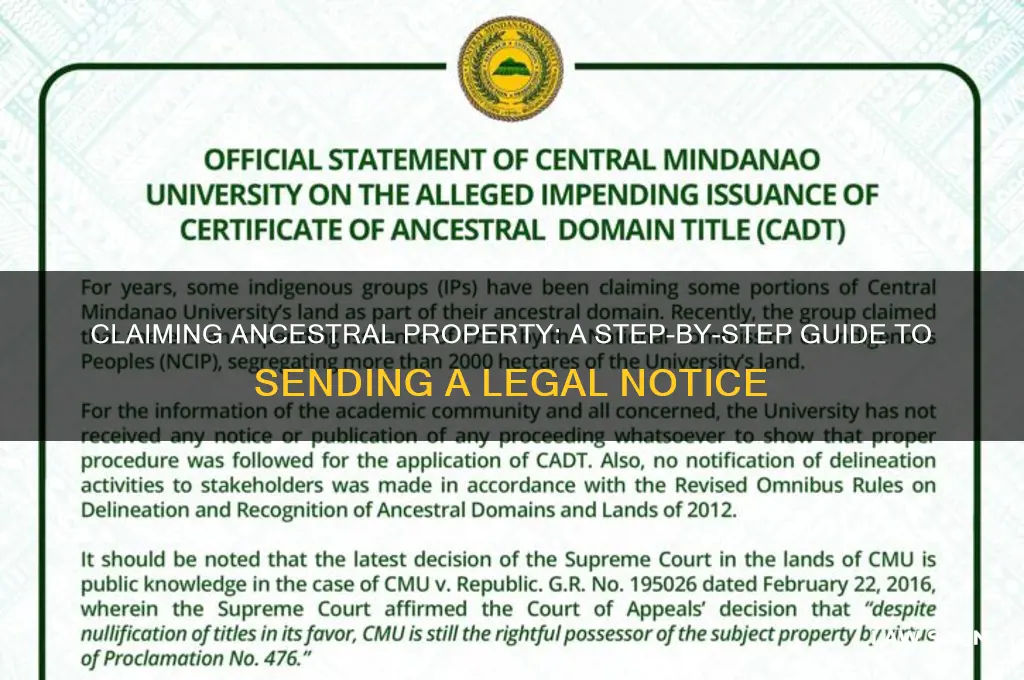 how to send lawer notice foe ansisters property