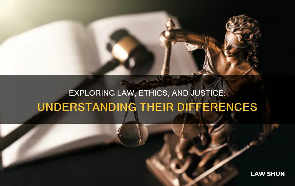 what are the differences of law ethics and justice