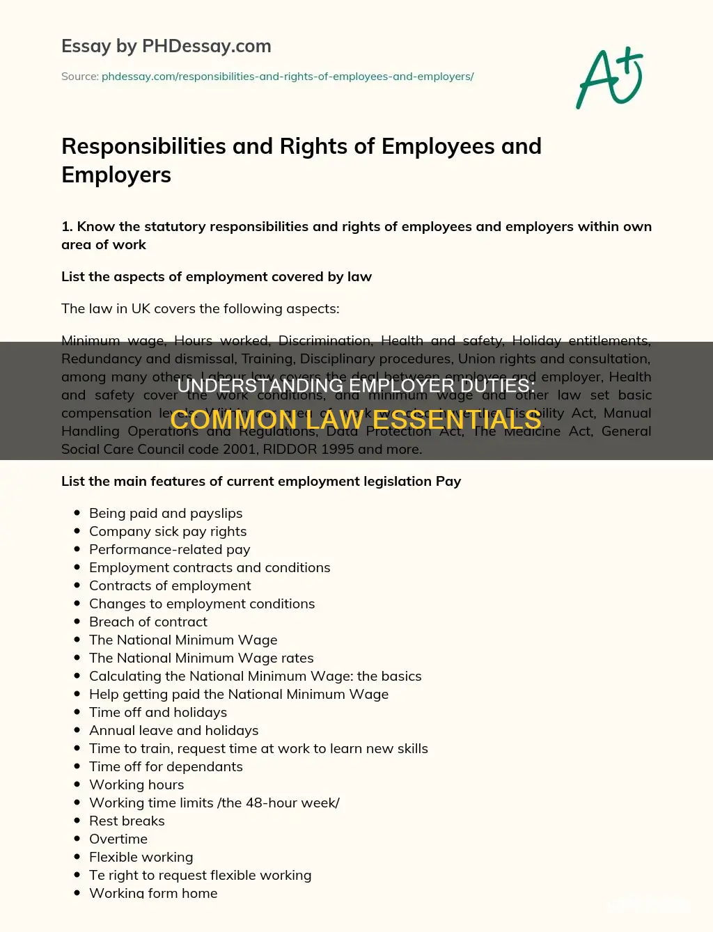 what duties do employers owe their employees at common law