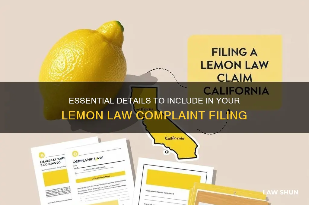 what information must a lemon law complaint contain