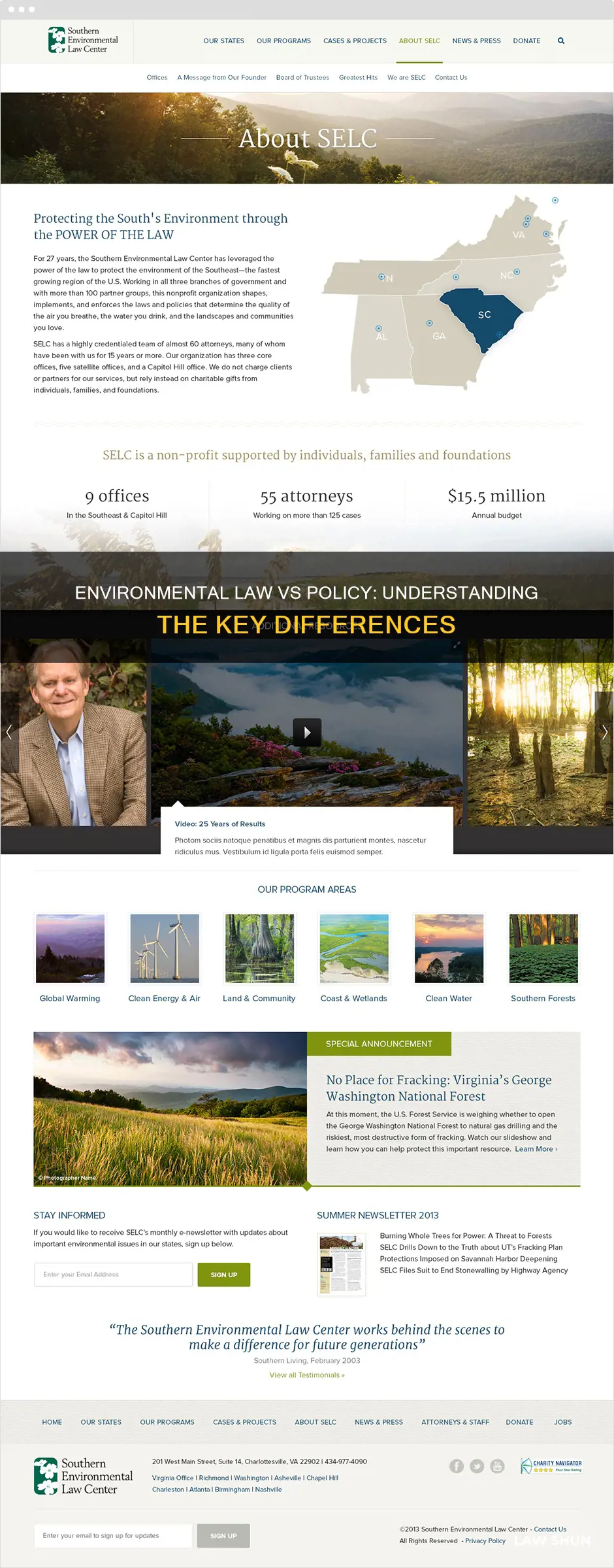 what is the difference between environmental law and environemental policy