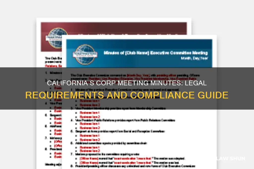 what is the law for calif s corp meeting minutes