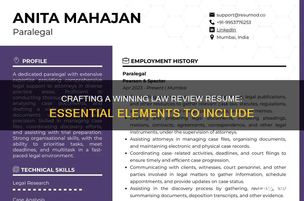 what to have in resume for law review