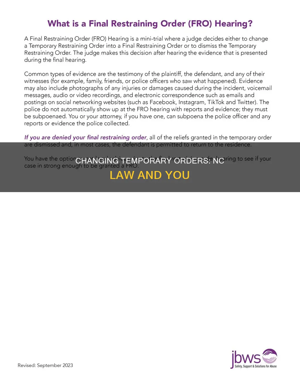 when can a temporary order be changed nc law