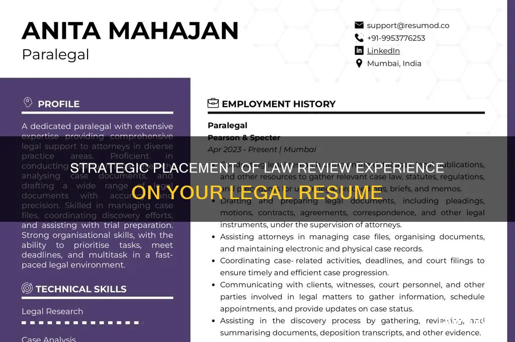 where to put law review on a resume