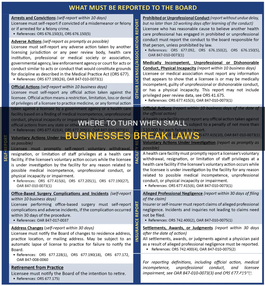 where to repoet if small husiness is breaking law