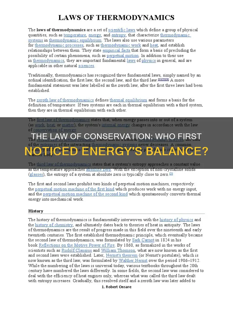 who first noticed the law of conservation of energy