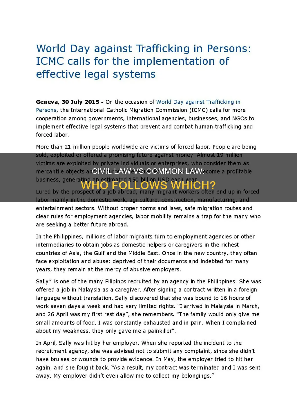 who follows civil law vs common law