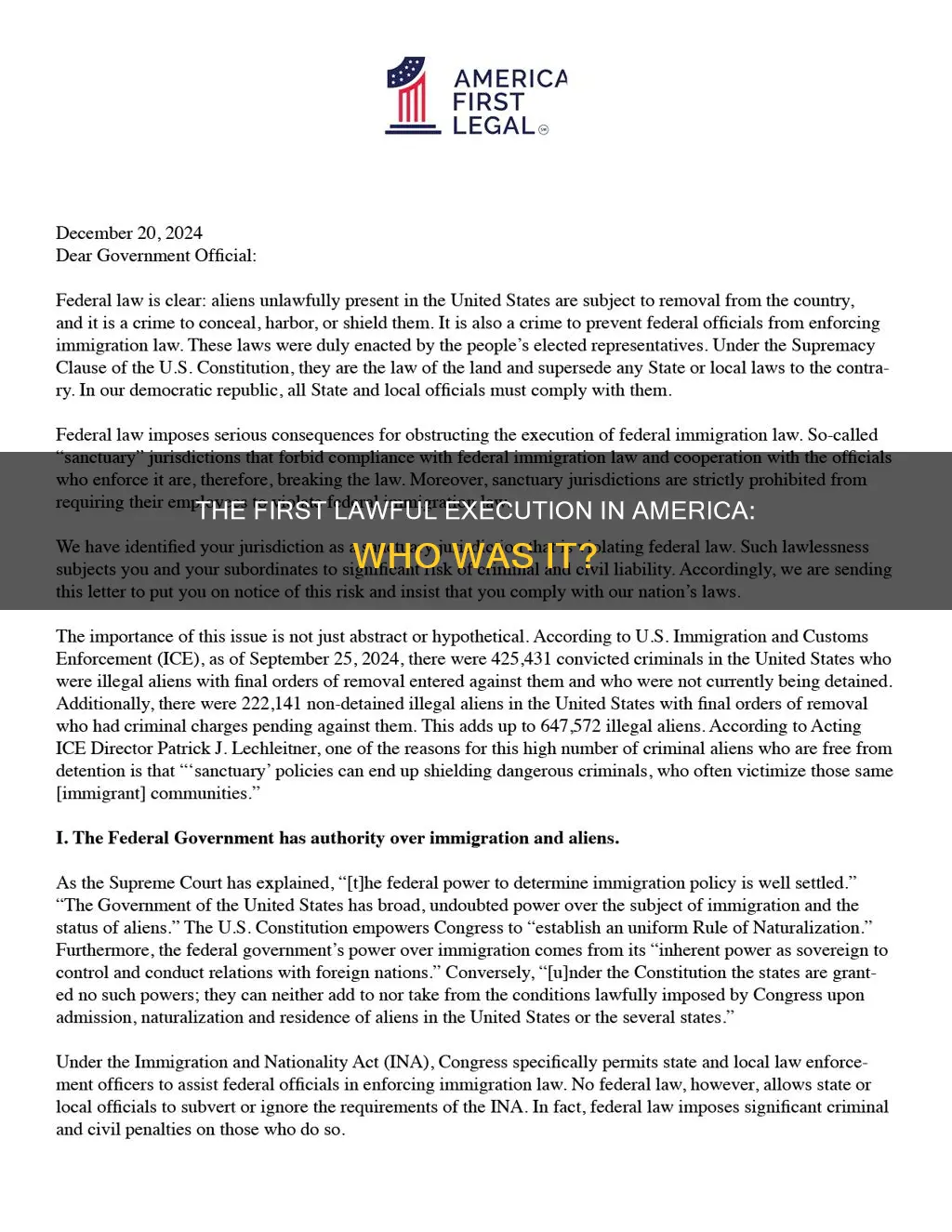 who was the first peson lawfully executed in america