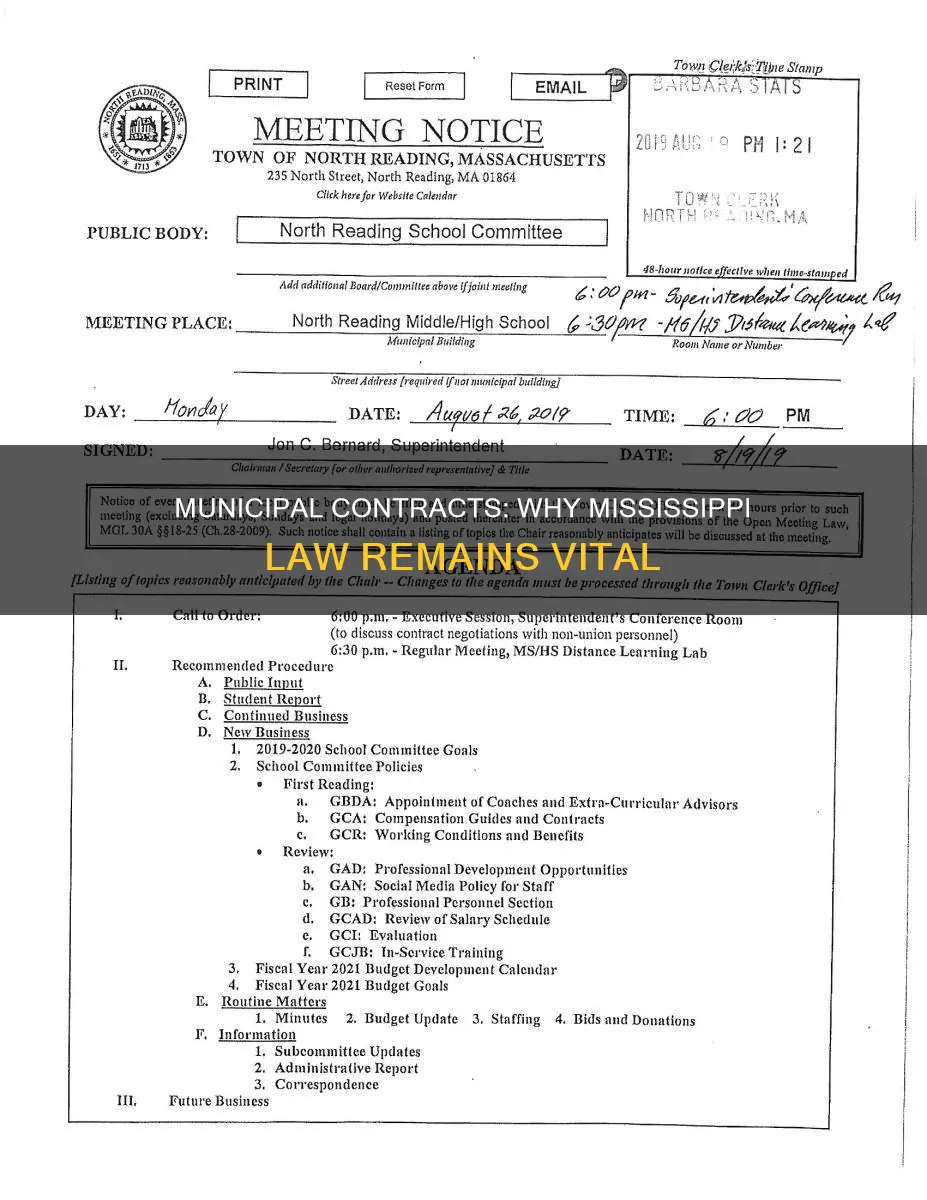 why choice of law must remain mississippi for municipal contracts
